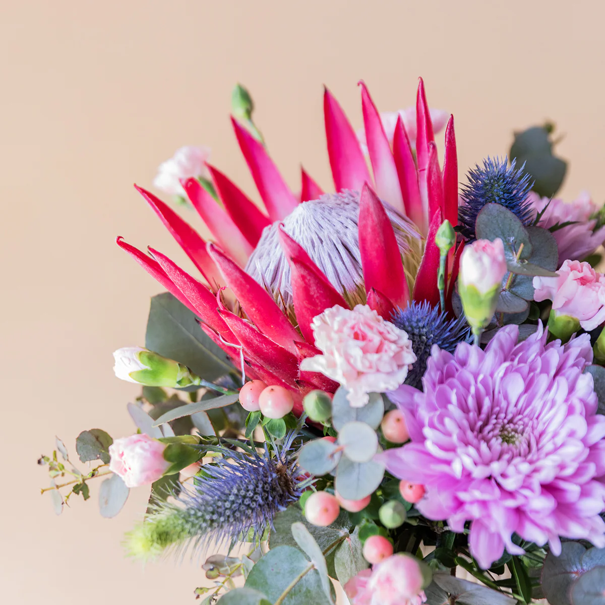 Arreglo Proteas con Envoltorio Rayas y Tarjeta - Image 6